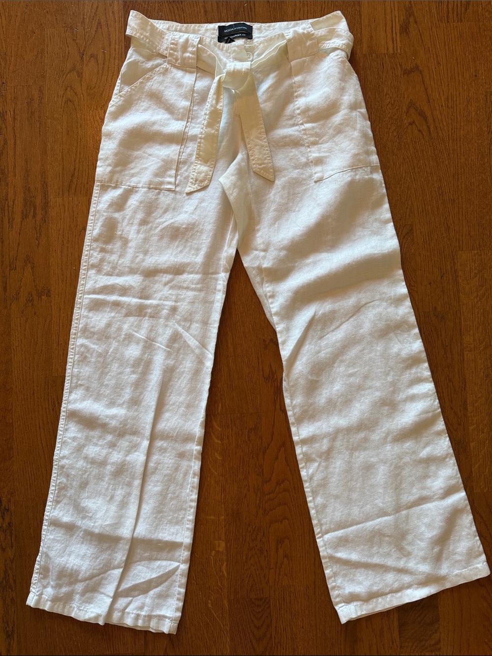 White Linen Tie-Waist Pants